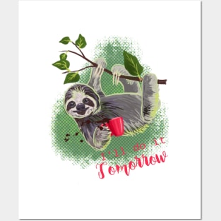 Sloth with coffee mug tropical pribt Posters and Art